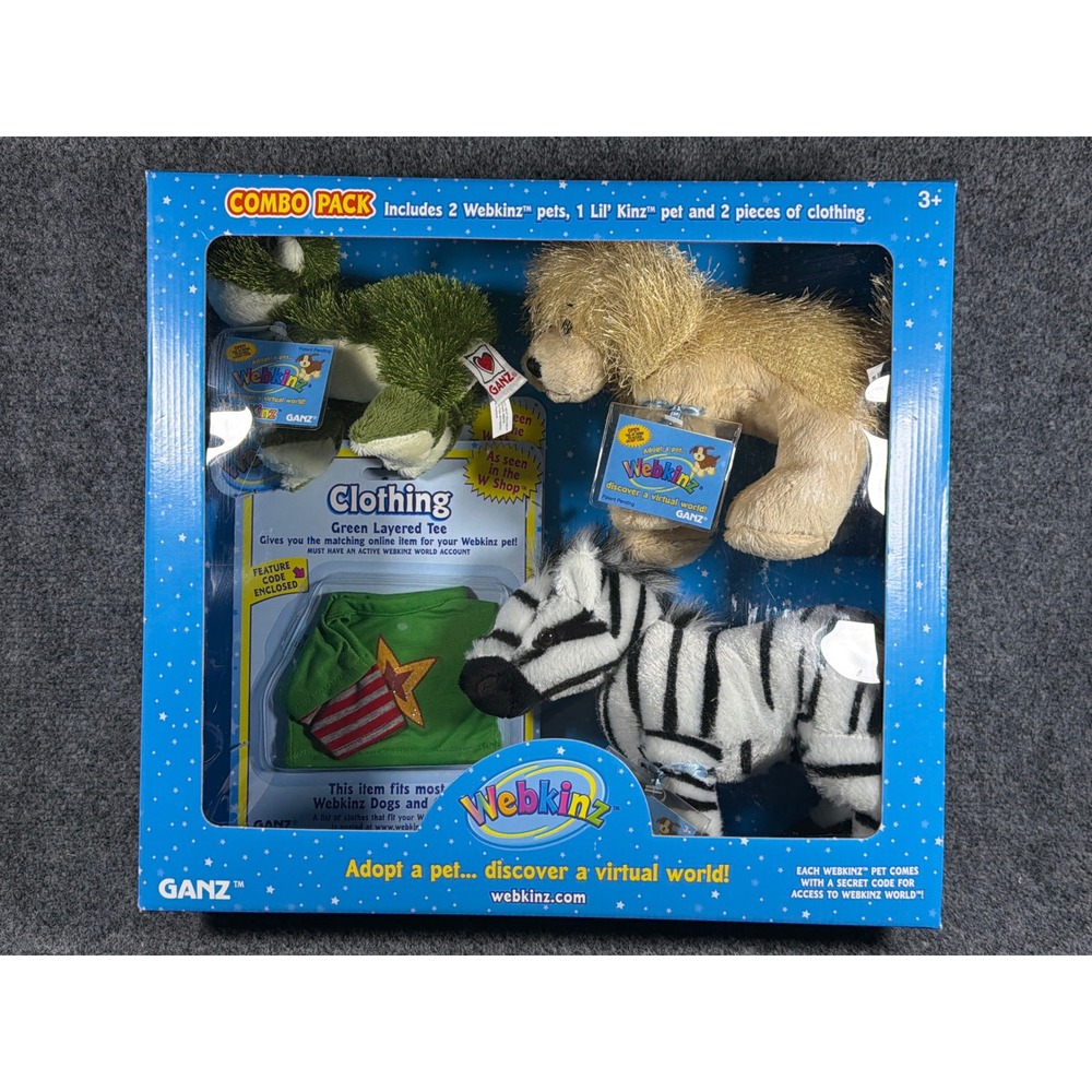 Webkinz Combo Pack Ganz Plush Zebra Golden Retriever Lil Kinz Frog NIB Vintage